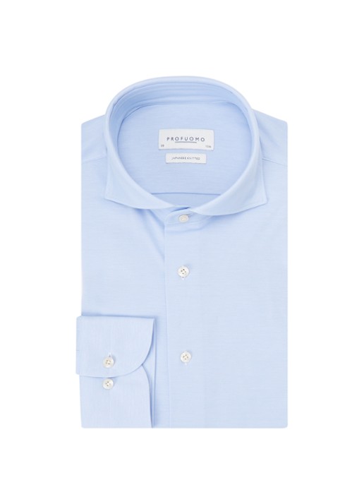 Profuomo Slim fit overhemd met stretch - voorkant 2 lichtblauw