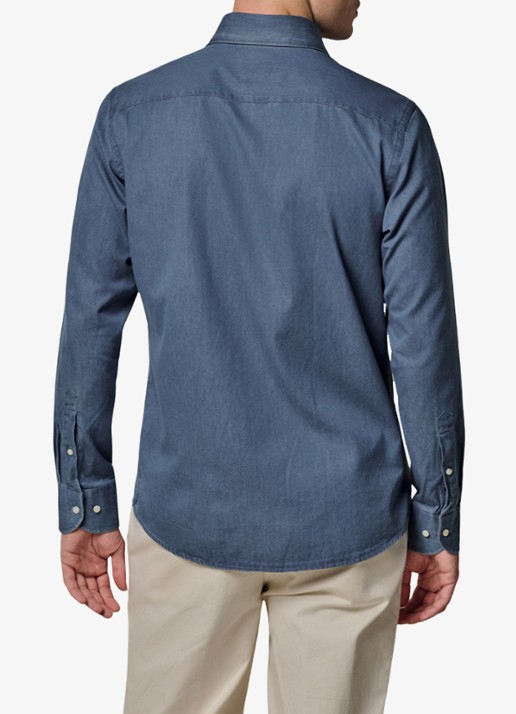 Profuomo Slim fit overhemd van denim - achterkant indigo