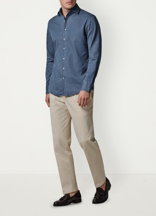 Profuomo Slim fit overhemd van denim - voorkant 6 indigo