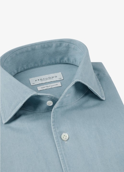Profuomo Slim fit overhemd van denim - detail 2 blauw