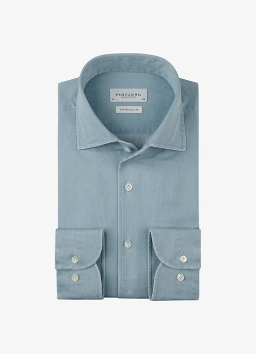 Profuomo Slim fit overhemd van denim - voorkant 5 blauw