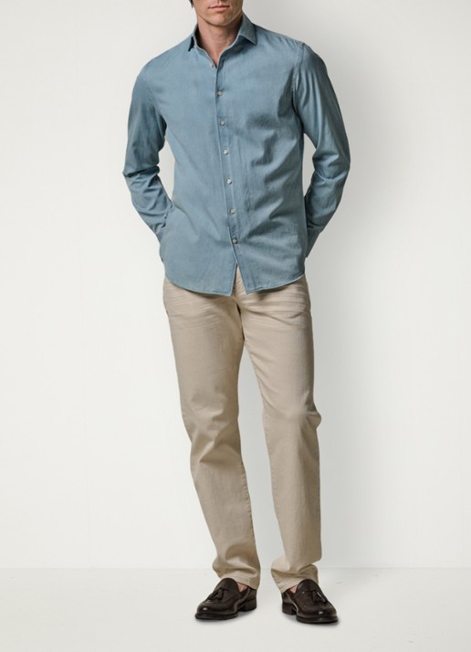 Profuomo Slim fit overhemd van denim - voorkant 6 blauw