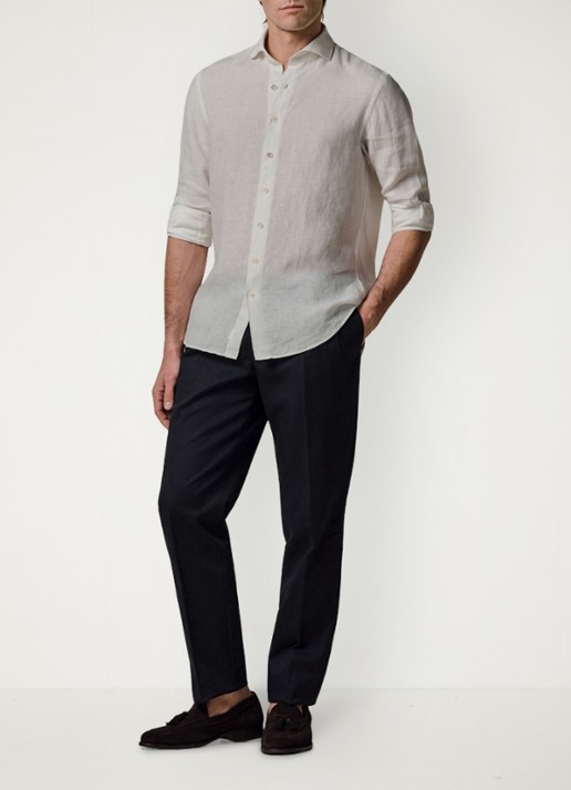 Profuomo Slim fit overhemd van linnen - voorkant 2 wit