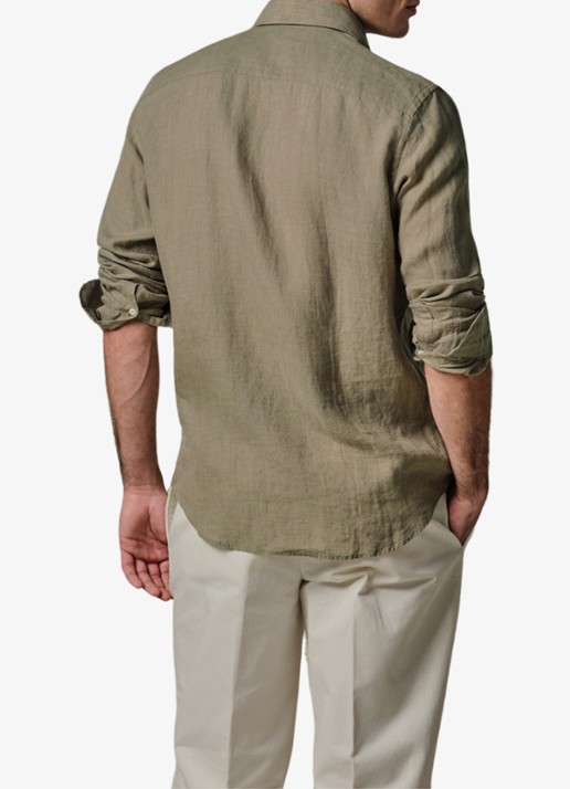 Profuomo Slim fit overhemd van linnen - achterkant 6 middengroen