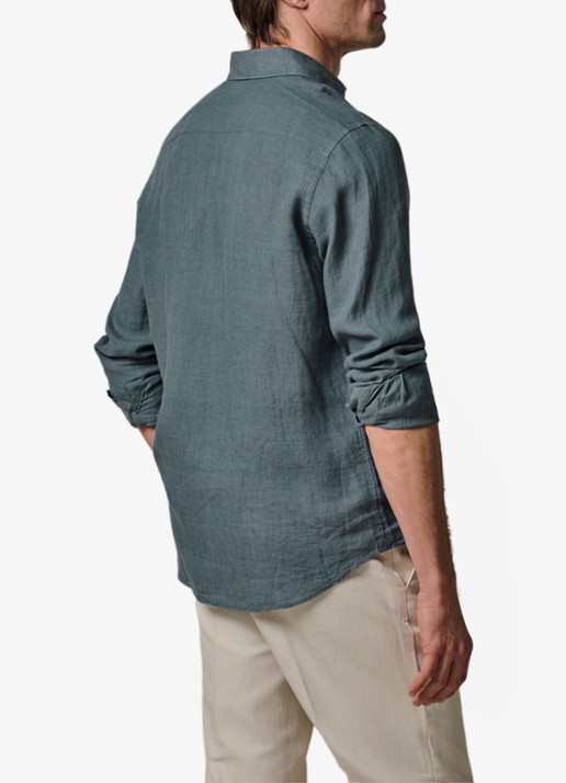 Profuomo Slim fit overhemd van linnen - achterkant 4 blauwgrijs