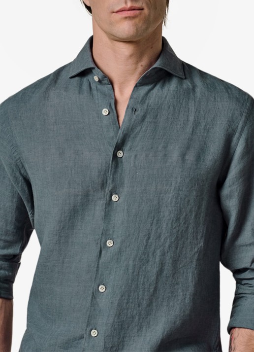 Profuomo Slim fit overhemd van linnen - detail 2 blauwgrijs