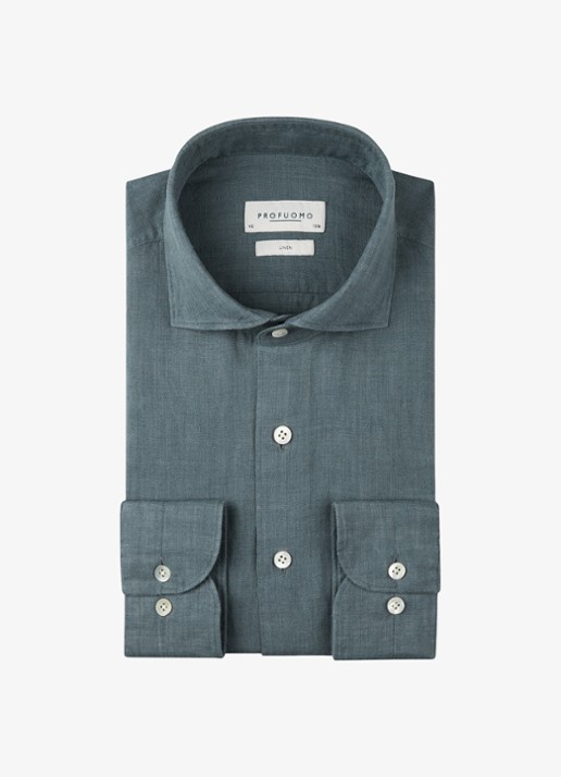 Profuomo Slim fit overhemd van linnen - voorkant 5 blauwgrijs