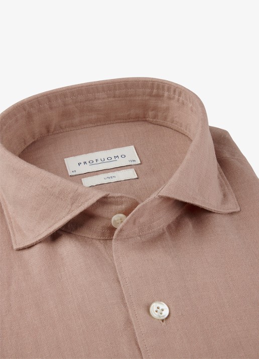 Profuomo Slim fit overhemd van linnen - detail 4 roze