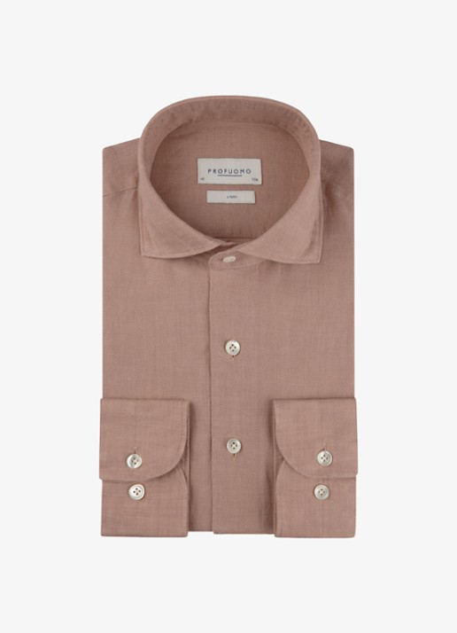 Profuomo Slim fit overhemd van linnen - voorkant 5 roze