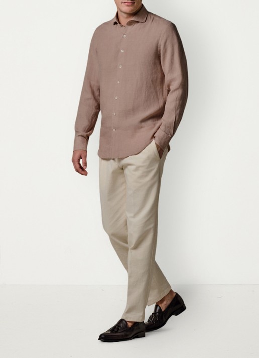 Profuomo Slim fit overhemd van linnen - voorkant 6 roze