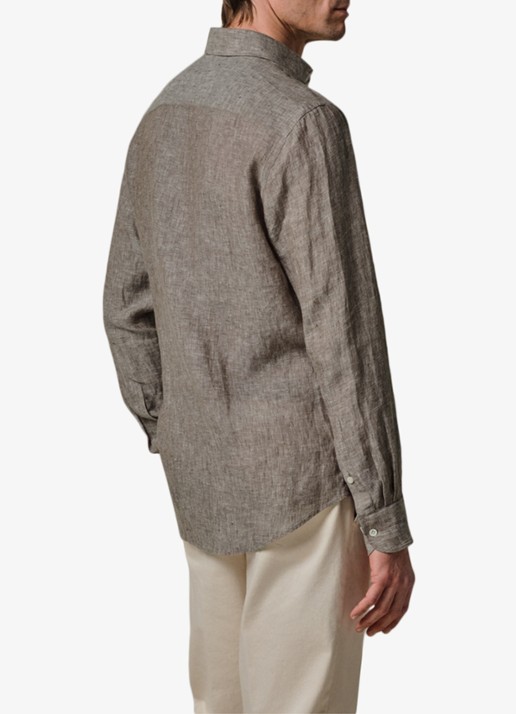 Profuomo Slim fit overhemd van linnen - achterkant 3 bruin