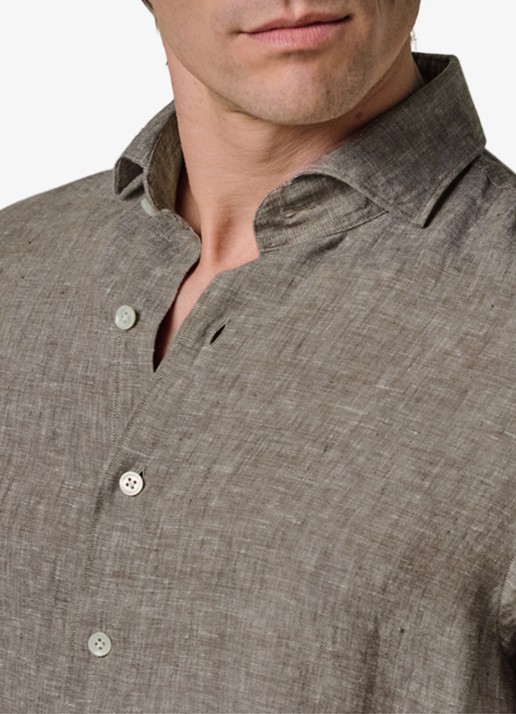 Profuomo Slim fit overhemd van linnen - detail 5 bruin