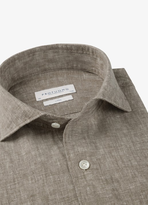 Profuomo Slim fit overhemd van linnen - detail 6 bruin