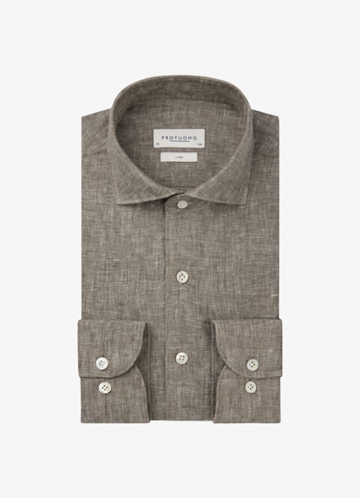 Profuomo Slim fit overhemd van linnen - voorkant bruin