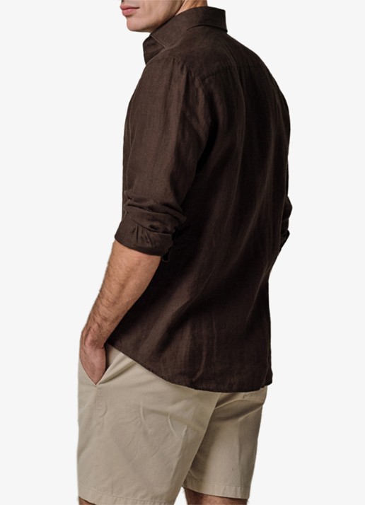Profuomo Slim fit overhemd van linnen - achterkant 6 bruin
