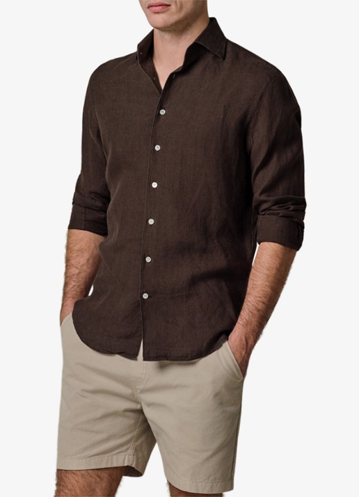 Profuomo Slim fit overhemd van linnen - detail 3 bruin