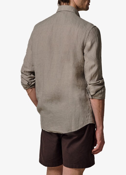 Profuomo Slim fit overhemd van linnen - achterkant 4 taupe