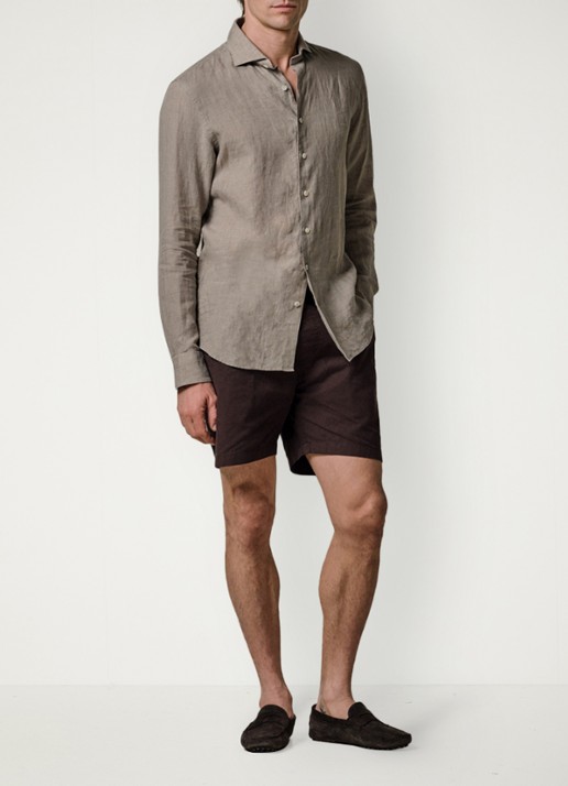 Profuomo Slim fit overhemd van linnen - voorkant 6 taupe
