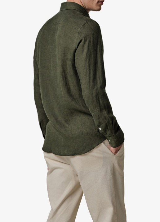 Profuomo Slim fit overhemd van linnen - achterkant groen