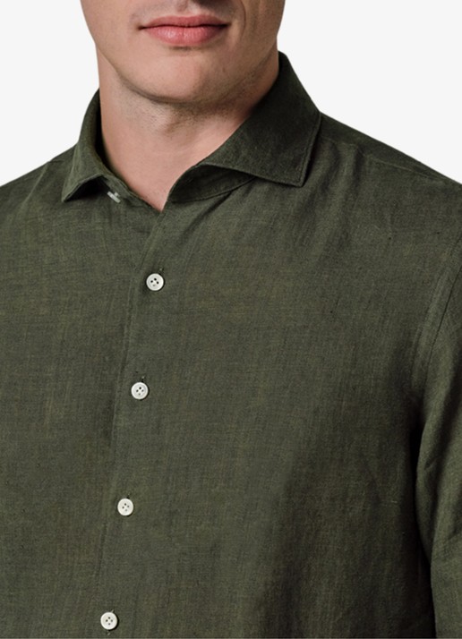 Profuomo Slim fit overhemd van linnen - detail 5 groen