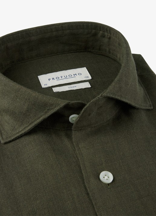 Profuomo Slim fit overhemd van linnen - detail 6 groen