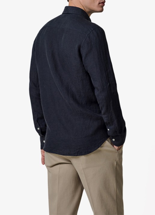 Profuomo Slim fit overhemd van linnen - achterkant 6 blauw