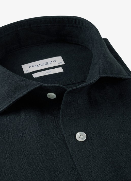 Profuomo Slim fit overhemd van linnen - detail 5 blauw