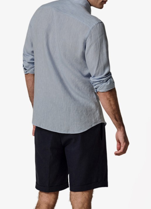 Profuomo Slim fit overhemd van linnen - achterkant 4 lichtblauw