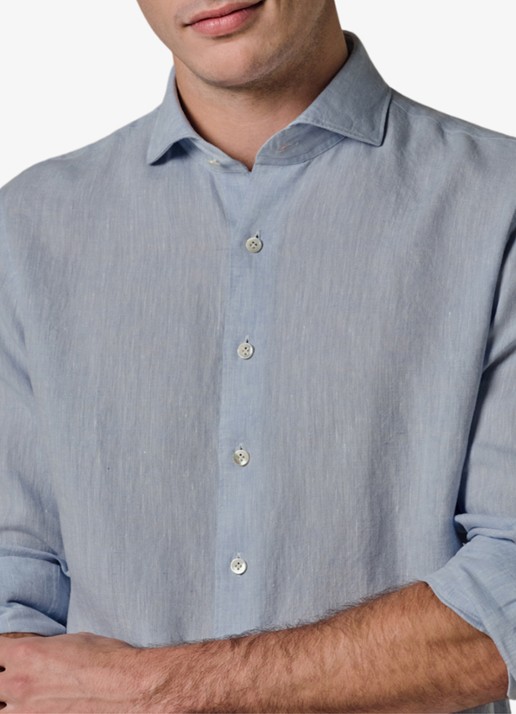 Profuomo Slim fit overhemd van linnen - detail 2 lichtblauw