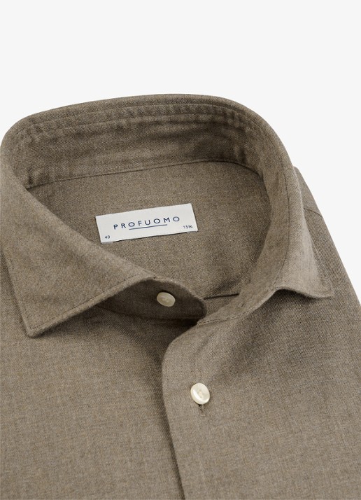 Profuomo Slim fit overhemd - detail bruin