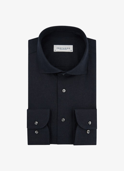 Profuomo Slim fit overhemd - voorkant 2 donkerblauw