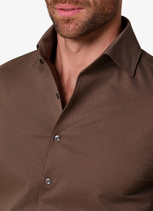 Profuomo Slim fit overhemd - detail 6 chocoladebruin