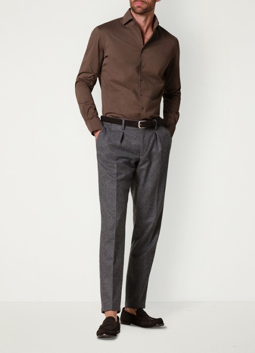 Profuomo Slim fit overhemd - voorkant 3 chocoladebruin