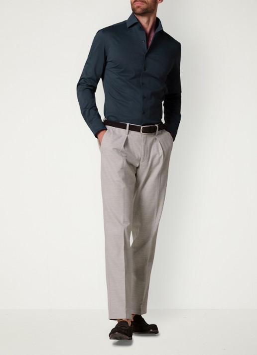 Profuomo Slim fit overhemd - voorkant 3 donkerblauw
