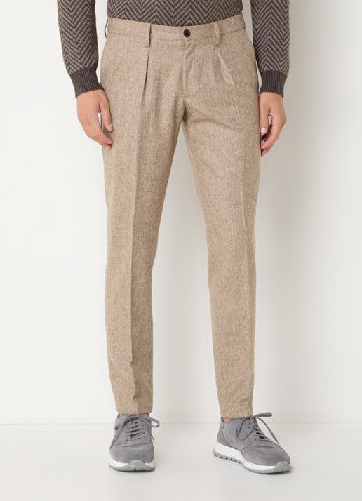 Profuomo Slim fit pantalon in wolblend met steekzakken - detail 4 zand