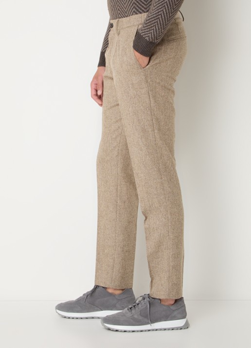 Profuomo Slim fit pantalon in wolblend met steekzakken - detail 5 zand