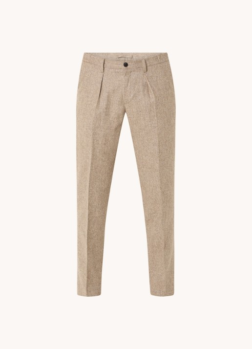 Profuomo Slim fit pantalon in wolblend met steekzakken - voorkant zand