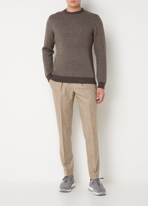 Profuomo Slim fit pantalon in wolblend met steekzakken - voorkant 2 zand