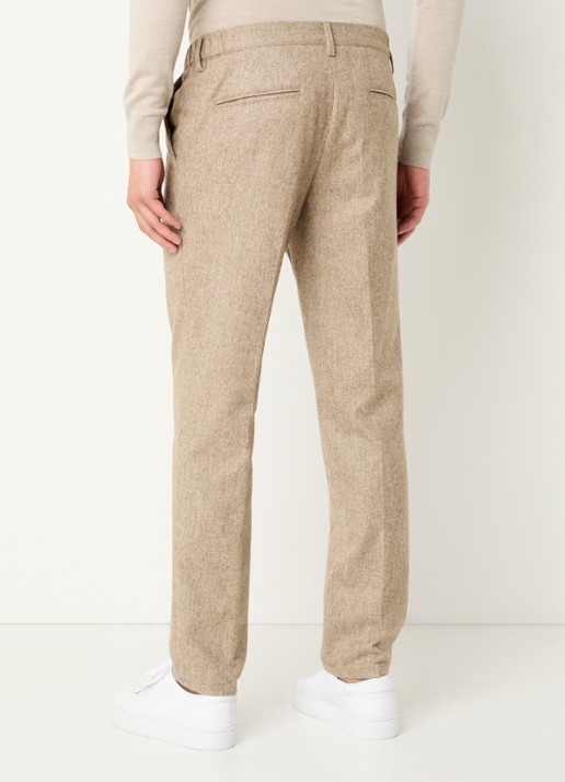 Profuomo Slim fit pantalon in wolblend met steekzakken - achterkant 10 zand