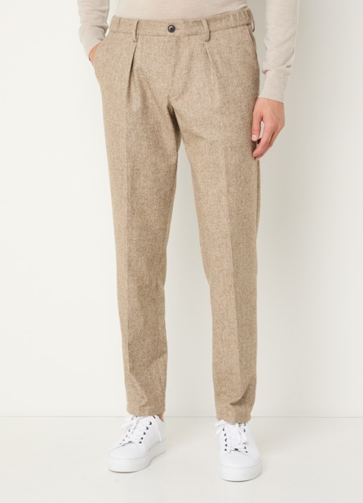Profuomo Slim fit pantalon in wolblend met steekzakken - detail 6 zand