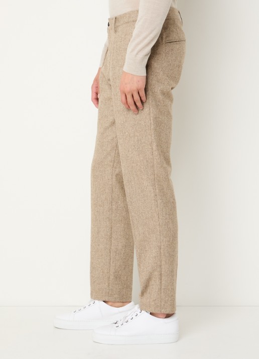 Profuomo Slim fit pantalon in wolblend met steekzakken - detail 7 zand