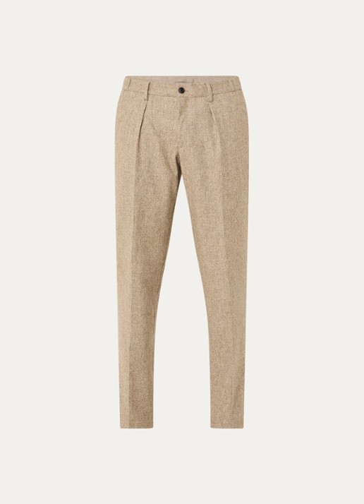 Profuomo Slim fit pantalon in wolblend met steekzakken - voorkant 3 zand