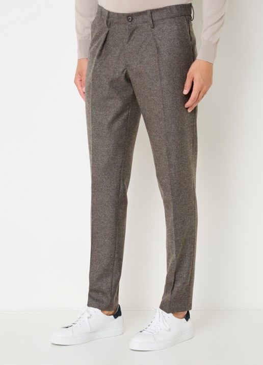 Profuomo Slim fit pantalon in wolblend met steekzakken - detail 4 middengrijs