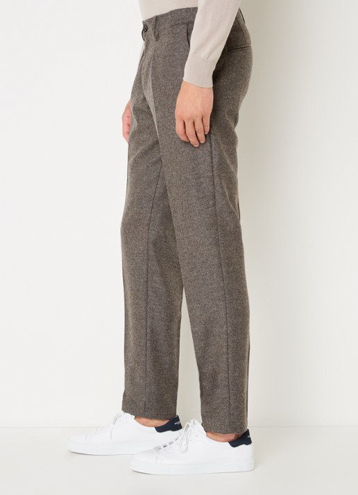 Profuomo Slim fit pantalon in wolblend met steekzakken - detail 5 middengrijs