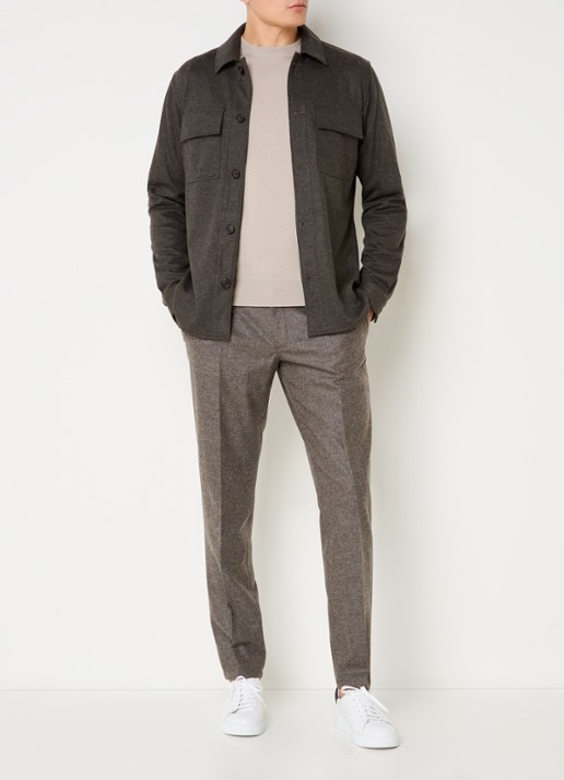 Profuomo Slim fit pantalon in wolblend met steekzakken - voorkant 2 middengrijs