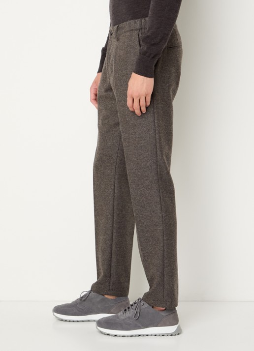 Profuomo Slim fit pantalon in wolblend met steekzakken - detail 7 middengrijs