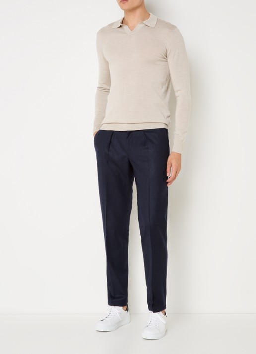 Profuomo Slim fit pantalon in wolblend met steekzakken - voorkant 4 donkerblauw