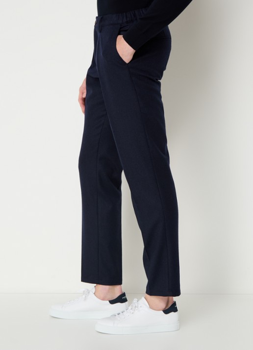 Profuomo Slim fit pantalon in wolblend met steekzakken - detail 9 donkerblauw