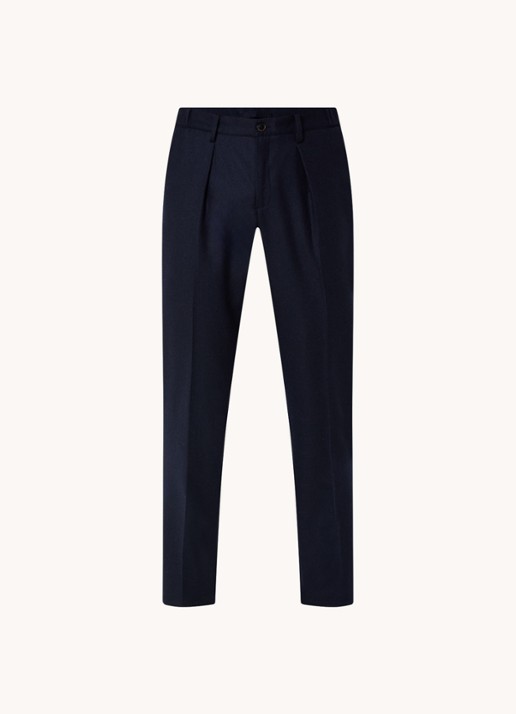 Profuomo Slim fit pantalon in wolblend met steekzakken - voorkant 5 donkerblauw