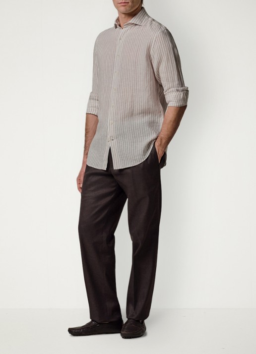 Profuomo Slim fit shirt in linnen - voorkant 3 beige